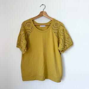 Keren Hart Lasercut Crew Neck Short Sleeve Top Yellow M